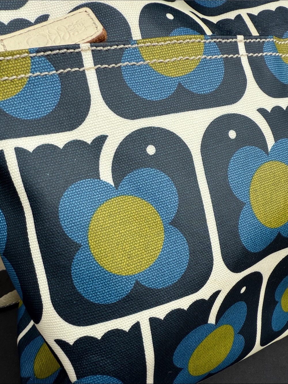 Orla Kiely Blue and Yellow Retro Floral Backpack Tote - Picture 2 of 15